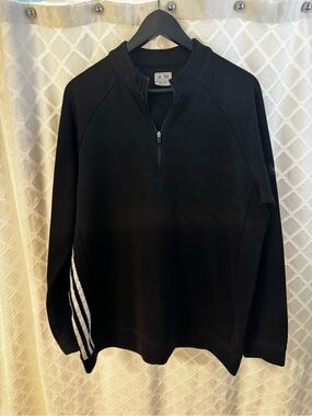 adidas Men’s Black Quarter-Zip Sweater with White Stripe Accents